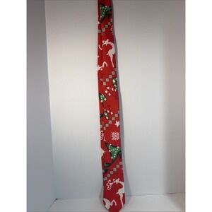 Mens Formal Necktie 58"Lx3.5"W Red/Green Neck Tie With Reindeers